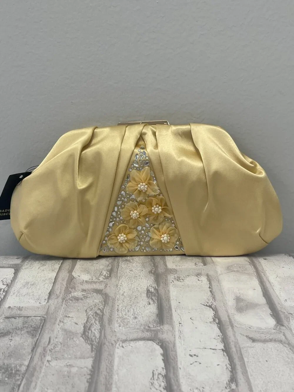 Badgley Mischka Gold Clutch Crossbody with Floral Embellishments - NWT